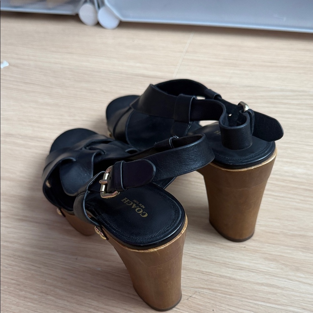 Coach Black Leather Platform Sandals - Picture 4 of 5